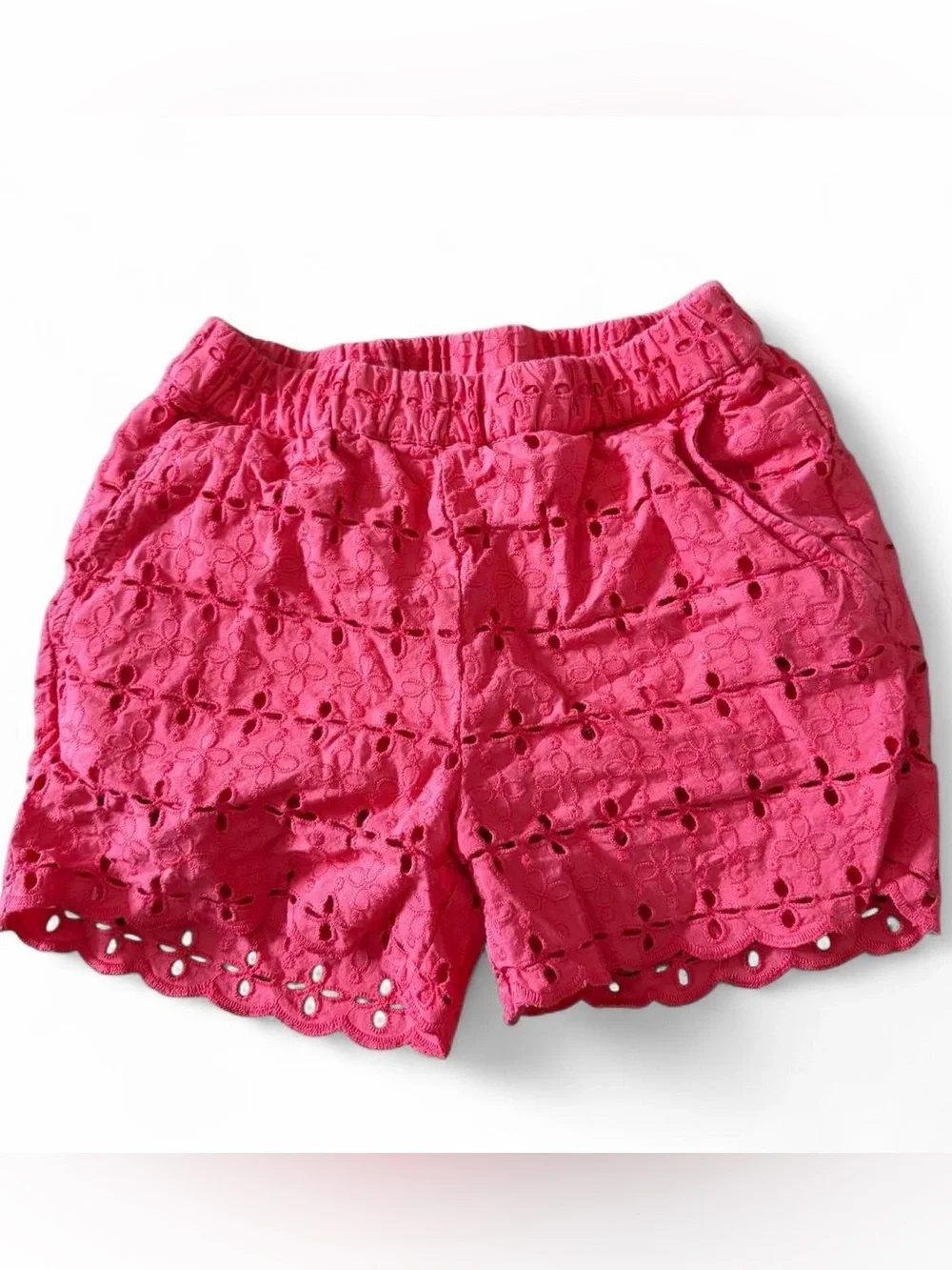 Hanna Anderson girls coral eyelet cotton shorts with floral pattern Sz 4
